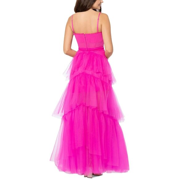 Betsy & Adam Tiered Tulle Ruffle Corset Gown Dress Sz 10 Hot Pink Mesh NEW $308 - Picture 3 of 10